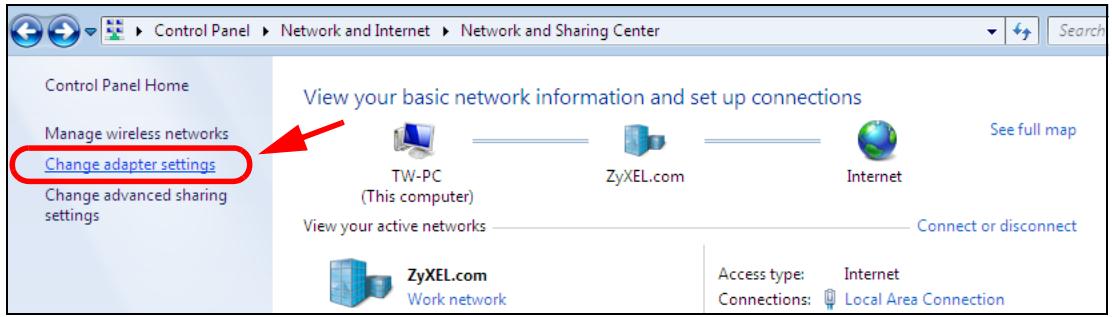ZYXEL NWA1123-AC V2 - Click Change adapter settings. - 1