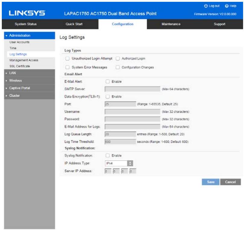 LINKSYS LAPAC1750 - Log Settings - 1