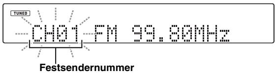 YAMAHA T-D500 - Drücken Sie, während die Festsendernummer blinkt, PRESET / oder die Zifferntasten, um die gewünschte Festsendernummer einzustellen. - 1