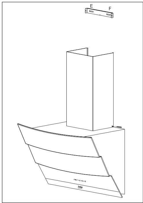 BEKO HCA62540B  -  HCA92540B - Installation du conduit de cheminée de la hotte - 1