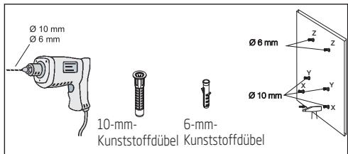 Ø 10 mm Ø 6 mm 10-mm- Kunststoffdübel 6-mm- Kunststoffdübel Ø 6 mm Z Y X Y X N