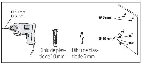 Ø 10 mm Ø 6 mm Diblu de plas- tic de 10 mm Diblu de plas- tic de 6 mm Ø 6 mm Z Y X Y X Ø 10 mm