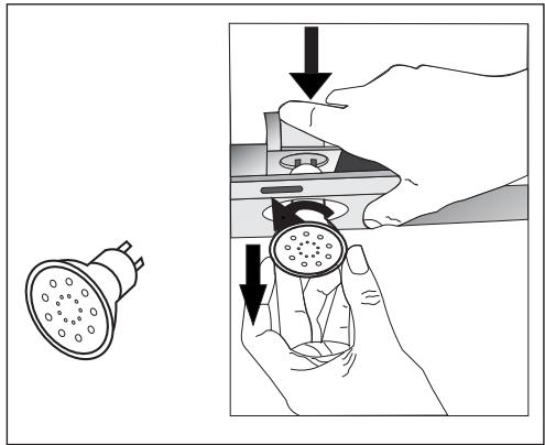 Diagram illustrating the step of using a showerhead to adjust its interior components, with arrows indicating the process.