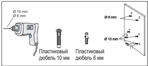 Ø 10 mm Ø 6 mm Пластиковый дюбель 10 mm Пластиковый дюбель 6 mm Ø 6 mm z z Y X Y X Ø 10 mm