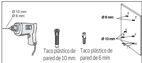 Ø 10 mm Ø 6 mm Taco plástico de pared de 10 mm Taco plástico de pared de 6 mm
