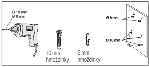 Ø 10 mm Ø 6 mm 10 mm hmoždinky 6 mm hmoždinky Ø 6 mm z z Y X Y X Ø 10 mm