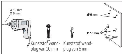 Ø 10 mm Ø 6 mm Kunststof wand- plug van 10 mm Kunststof wand- plug van 6 mm Ø 6 mm Z Y X Y X