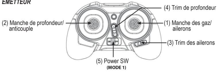 HUBSAN NANO Q4 (H002) RTF - Fonctions et identifications du menu principal EMETTEUR - 1