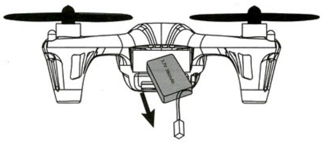 HUBSAN X4 PLUS (H107P) RTF - Extraire la batterie du logement du quadricoptère - 1