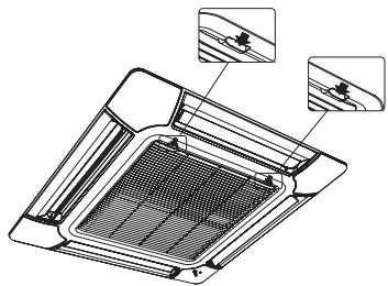 ATLANTIC AUYG 36 LRLA.UI - Poussez le crochet de la grille d'admission vers l'intérieur en direction du centre de l'appareil pour ouvrir la grille d'admission. - 1