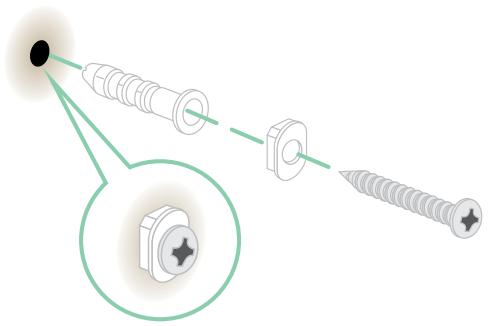 Diagram illustrating the assembly of a screw with a magnified view showing the component being inserted into a nut.