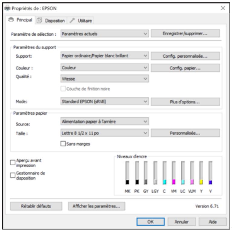 EPSON SC-P700 - La fenetre des parametes de l'imprimante s'affiche : - 1