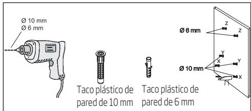Ø 10 mm Ø 6 mm Taco plástico de pared de 10 mm Taco plástico de pared de 6 mm