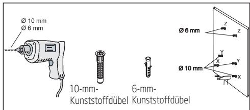 Ø 10 mm Ø 6 mm 10-mm- Kunststoffdübel 6-mm- Kunststoffdübel Ø 6 mm Z Y X Y X N
