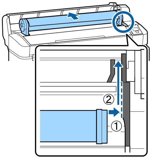 EPSON SURECOLOR SC-T5200-PS - Faites glisser le papier rouleau jusqu'à ce qu'il entre en contact avec le guide pour adaptateur. Après, en suivant le guide pour adaptateur, faites glisser lentement le rouleau à l'intérieur. - 1