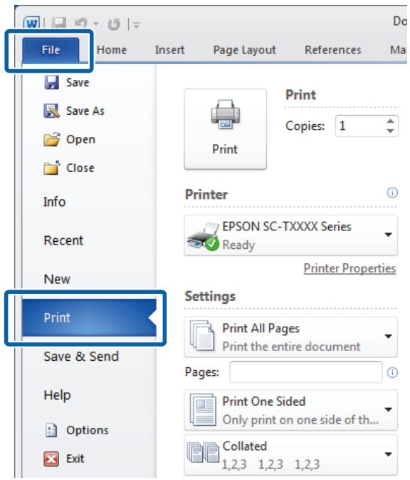 EPSON SURECOLOR SC-T5200-PS - Lorsque vous avez créé les données, cliquez sur Print (Imprimer) dans le menu File (Fichier). - 1
