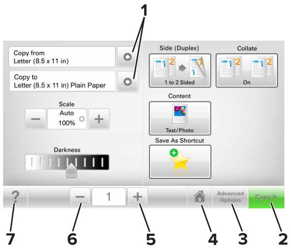 LEXMARK MX911DE  -  MX912DE - Utilisation des boutons de l'écran tactile - 1