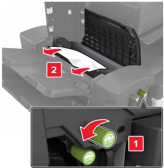 LEXMARK MX911DE  -  MX912DE - [x]-bourrage papier, ouvrez la porte H et faites pivoter le bouton HD6 dans le sens des aiguilles d'une montre. [426.xx-428.xx] Laisser papier ds récept. - 4