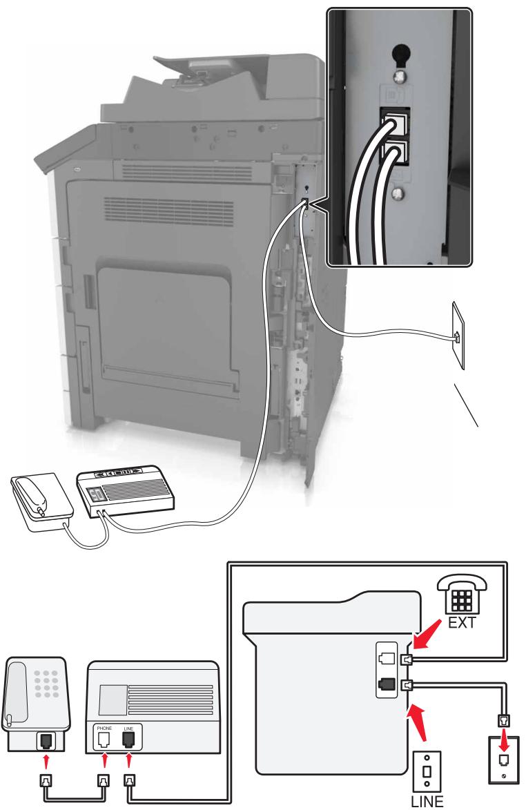 LEXMARK MX911DE  -  MX912DE - Connecté à la même prise murale téléphonique - 1