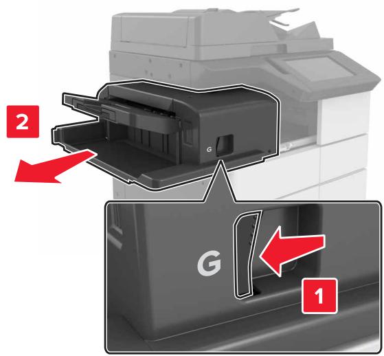 LEXMARK MX911DE  -  MX912DE - [x]-bourrage papier, appuyez sur le loquet pour acceder à la zone G etdeerincer les agrafes. [402.93] Laisser papier ds recept. - 2