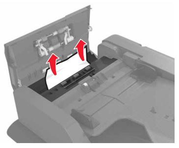 LEXMARK MX911DE  -  MX912DE - [x]-bourrage papier, appuyez sur le loquet dans la zone E pour ouvrir le volet supérieur du DAA. [ 28y.xx] - 2
