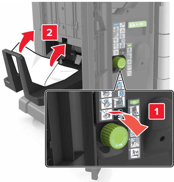LEXMARK MX911DE  -  MX912DE - [x]-bourrage papier, ouvrez la porte H et faites pivoter le bouton HD6 dans le sens des aiguilles d'une montre. [426.xx-428.xx] Laisser papier ds récept. - 10