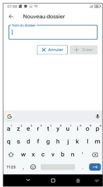 Nouveau dossier Nom du dossier 1 Annuler + Créer a¹ z² e³ r⁴ t⁵ y⁶ u⁷ i⁸ o⁹ p⁹ q s d f g h j k l m w x c v b n 7123 ,