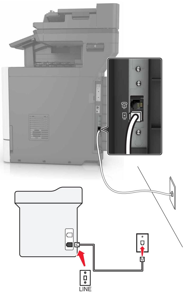 LEXMARK CX825 - CX827DE - Configuration 1: l'imprimante est connectée à une ligne de télécopie dédiée - 1