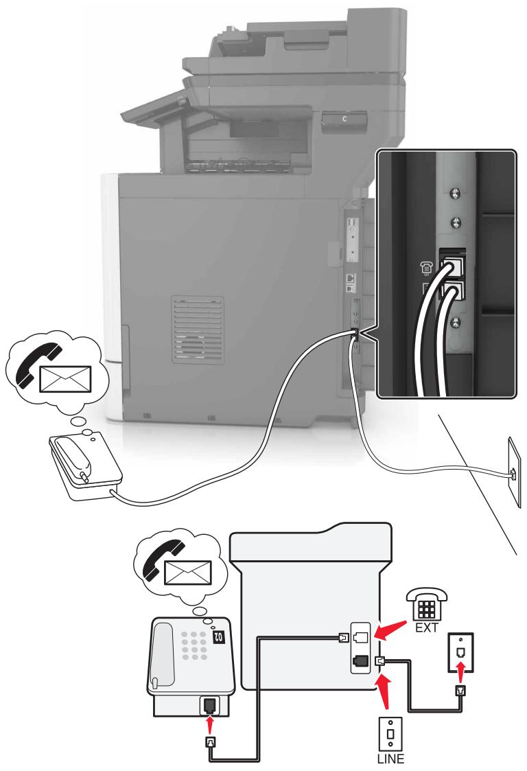 LEXMARK CX825 - CX827DE - Configuration 3 : l'imprimante partage la ligne avec un téléphone abonné à un service de messagerie vocale - 1