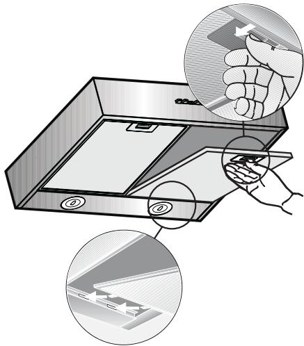 EICO SHINING PELTROX - Removing and inserting the metal grease filters: - 1