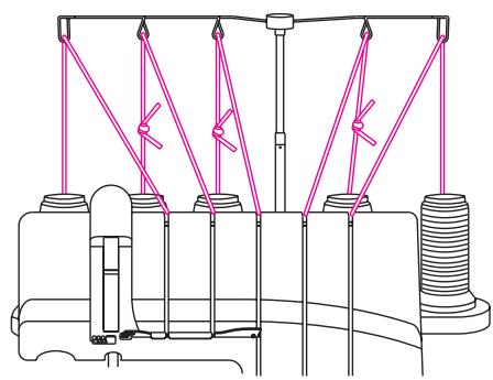 SINGER OVERLOCK PROFESSIONAL 5 - Comment changer les fils : méthode a nœuds - 2