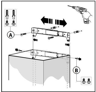 Diagram illustrating a mechanical or electrical setup with labeled components A and B, showing connections and directional arrows.
