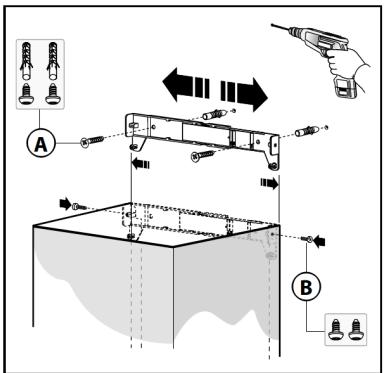 Diagram illustrating a mechanical or electrical setup with labeled components A and B, showing connections and directional arrows.