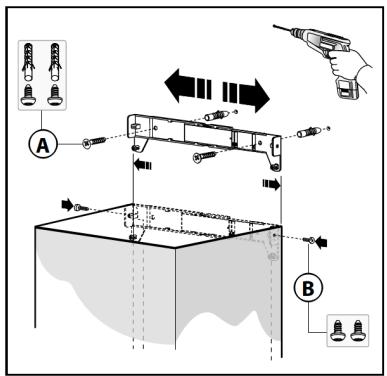Diagram illustrating a mechanical or electrical system with labeled components A and B, showing connections and directional arrows.