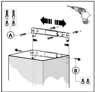 Diagram illustrating a mechanical or electrical setup with labeled components A and B, showing connections and directional arrows.