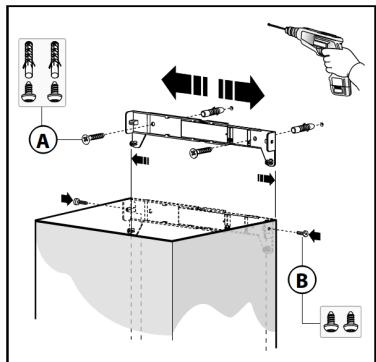 Diagram illustrating a mechanical or electrical setup with labeled components A and B, including tool, spring, and ground connections.