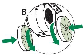 Diagram of a mechanical device with rotating components and green directional arrows indicating motion (no text or symbols)