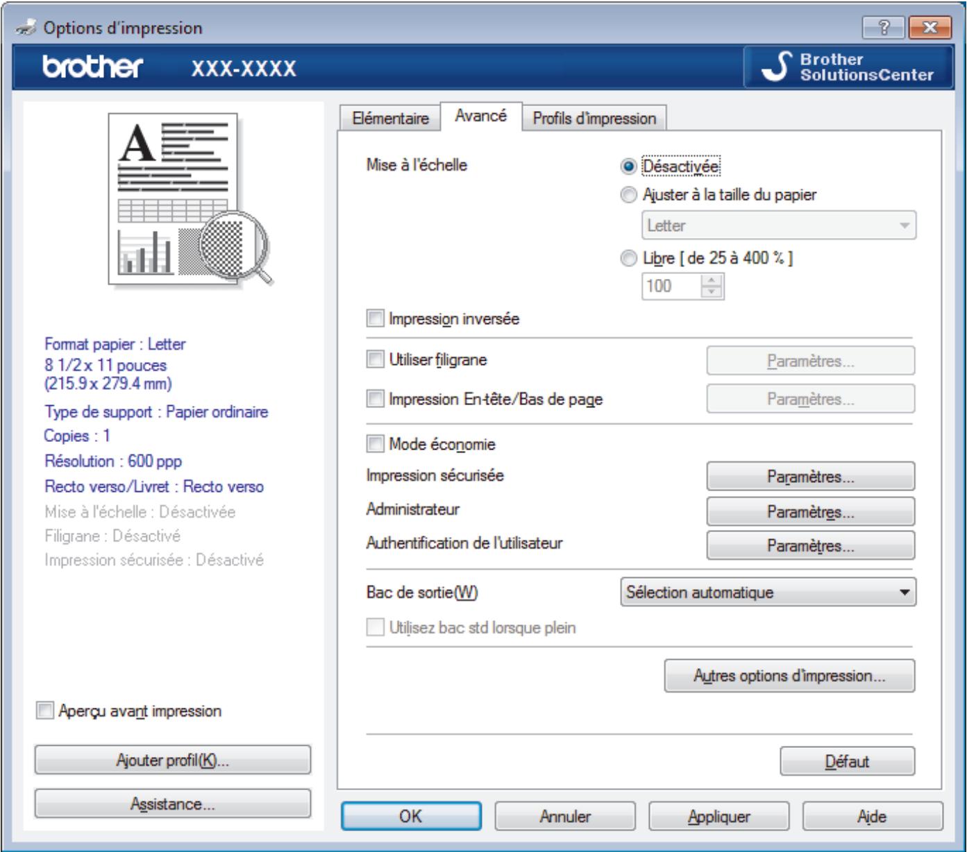 BROTHER HL-L6250DW - Onglet Avancé - 1