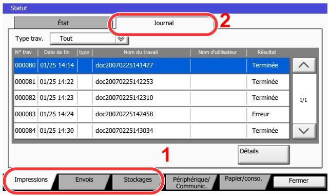KYOCERA TASKALFA 4551CI - Appuyer sur l'onglet du travail à vérifier et appuyer sur l'onglet [Journal]. - 1