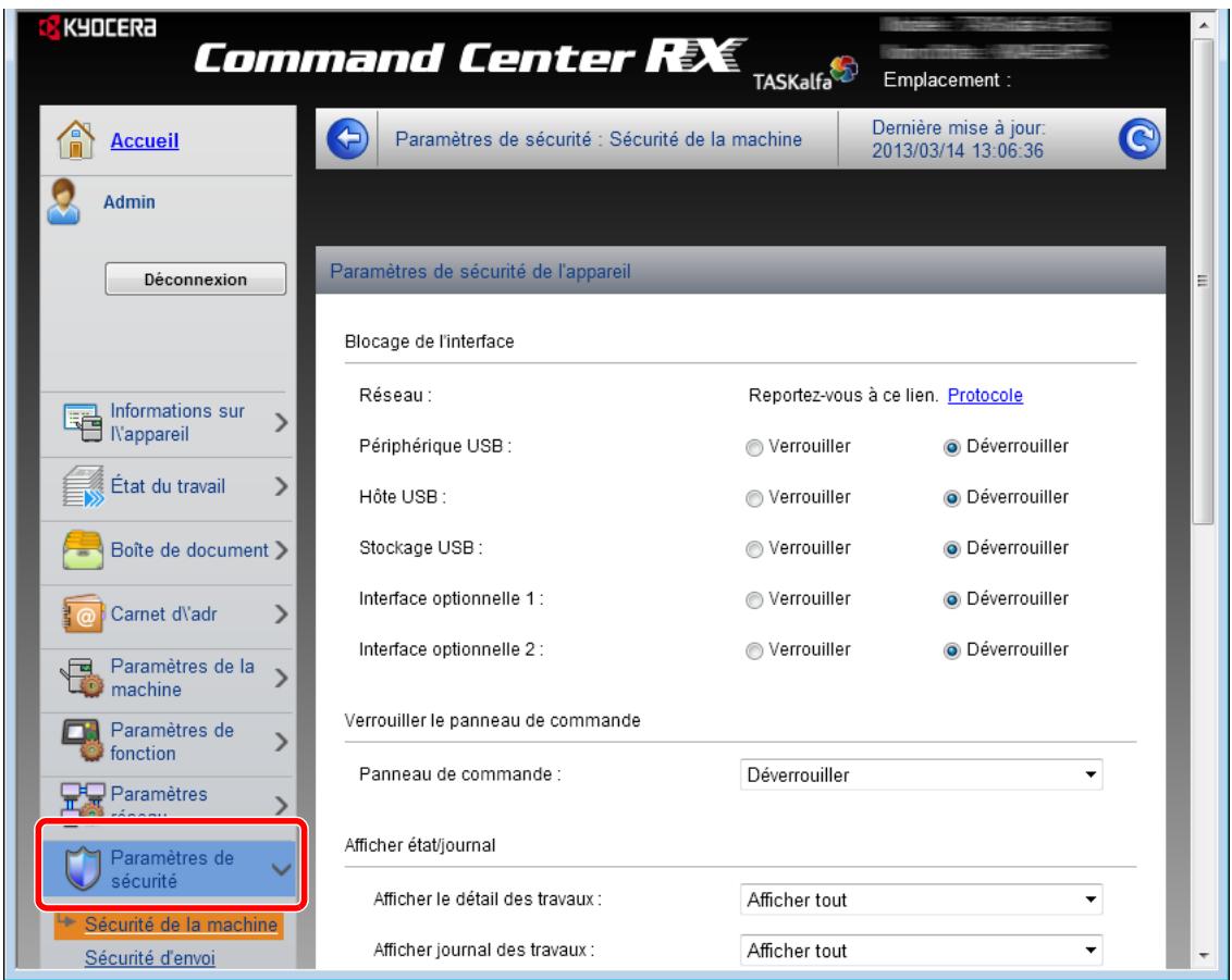 KYOCERA TASKALFA 4551CI - Configurer les paramètres de sécurité. - 1