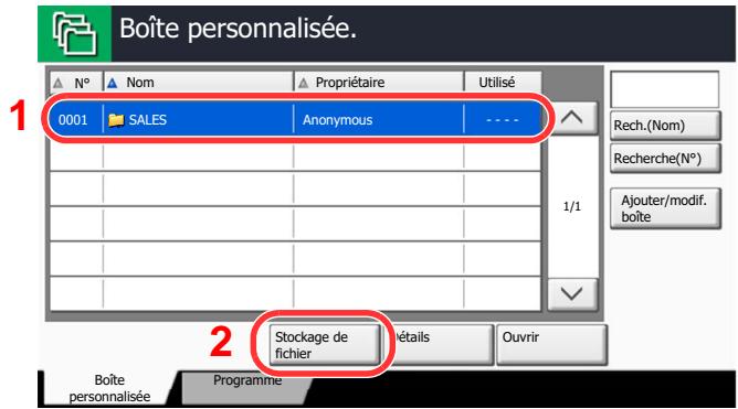 KYOCERA TASKALFA 4551CI - Sélectionner la boîte où seront stockés les documents et appuyer sur [Stockage de fichier]. - 1