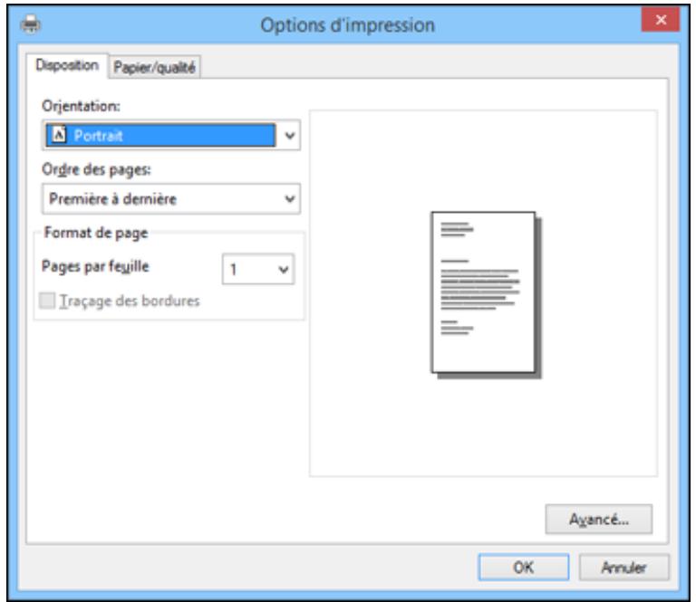 EPSON WF-110W - Sélection des paramètres d'impression - pilote de base windows - 1