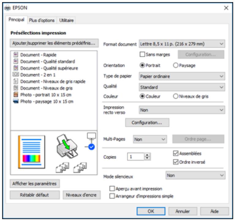 EPSON WF-110W - Sélection des paramètres d'impression de base - windows - 1