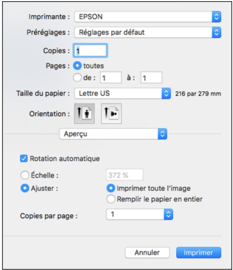 EPSON WF-110W - Sélection des paramètres d'impression de base - mac - 2