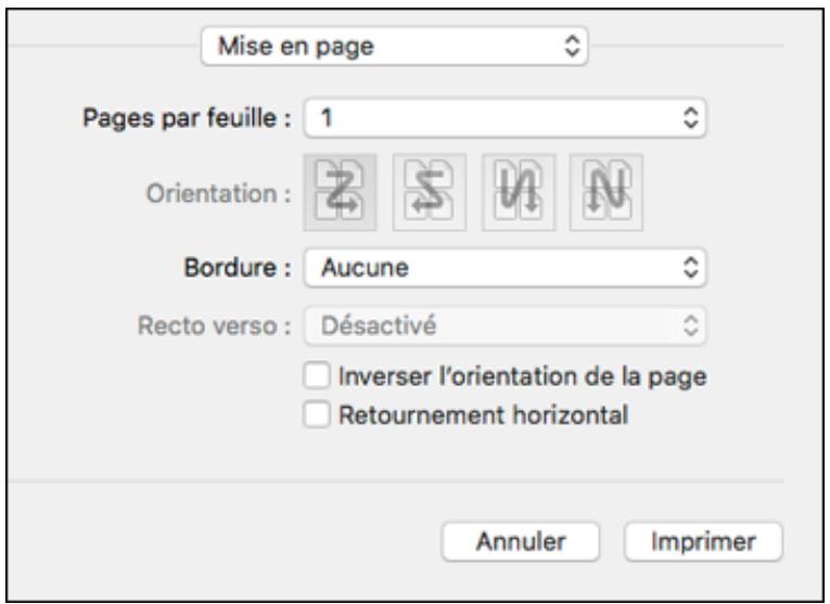EPSON WF-110W - Sélection des options de mise en page - mac - 1