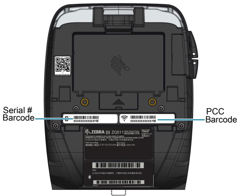 ZEBRA ZQ521 - Serial Number and PCC Number Locations - 1