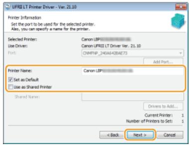 CANON LBP6040 - Select the [Set Printer Information] check box, and click [Next]. - 2