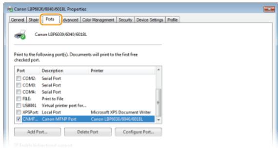 CANON LBP6040 - Click the [Ports] tab and configure the required settings. - 1