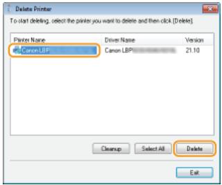 CANON LBP6040 - Select the printer that you want to uninstall, and click [Delete]. - 1