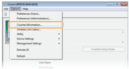 CANON LBP6040 - Select [Options] [Counter Information]. - 1